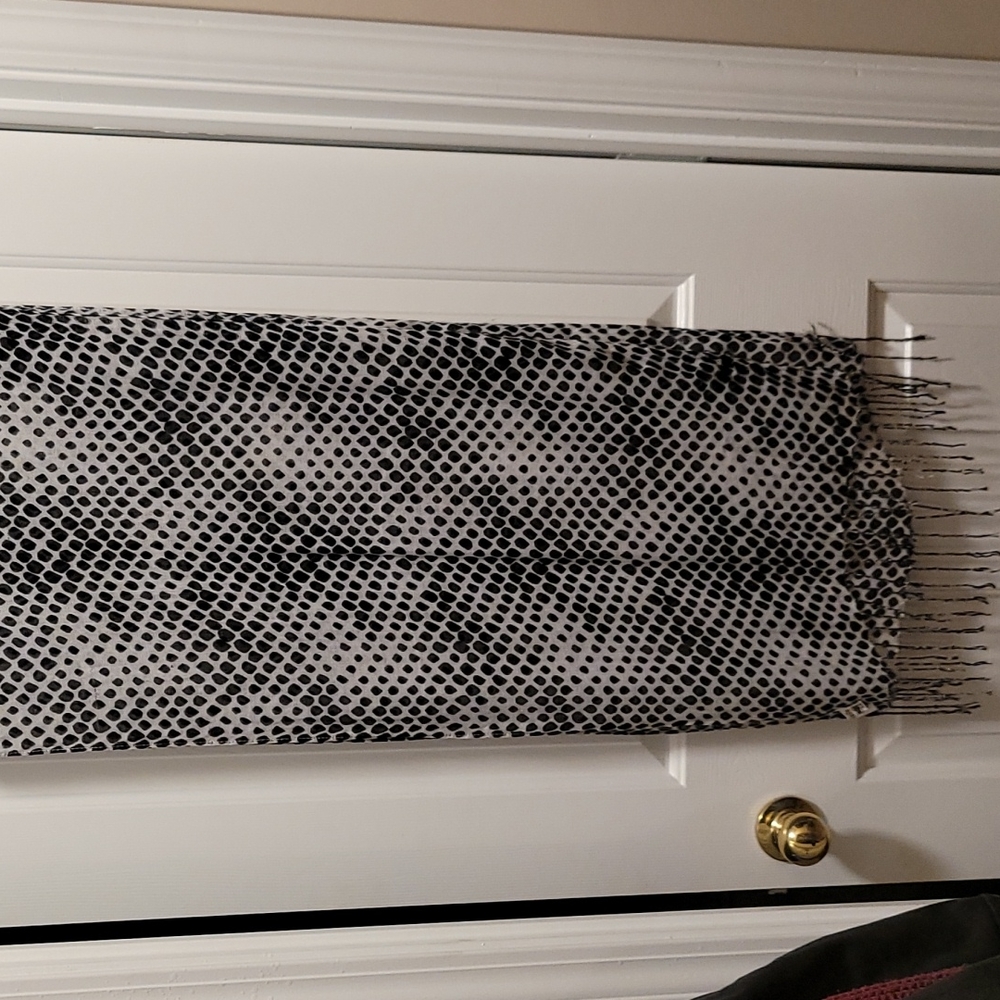 Black & Cream Sheer Scarf with Fringe